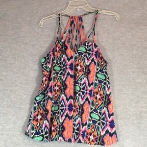TAKARA Tribal Aztec Southwest Design Strappy Racer Back WrinkleFree Fly Away Top